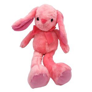 Tom's Toy Pink Plush Bunny Rabbit 15" Stuffed Animal Long Ears Ribbon Bow Easter